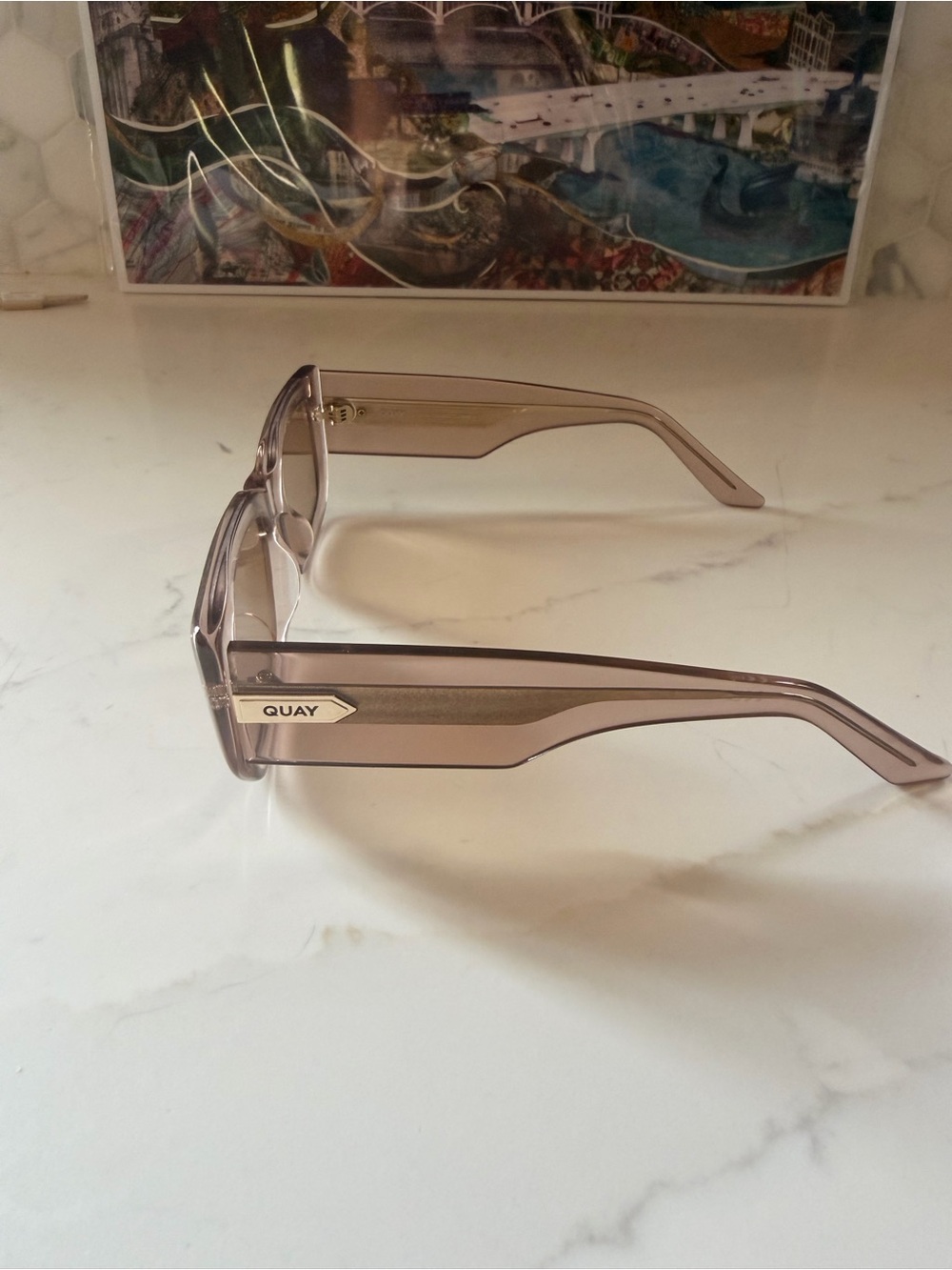 Quay Australia Translucent Taupe Rectangular Sunglasses